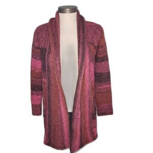 Anthropologie Iperico Maroon Pink Cable Knit Wool Blend Cardigan Sweater Size S
